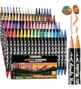 TOSHARE 72 Colors Acrylic Paint Markers - Dual Tip Paint Pens with Brush & Fine Tip Waterproof Co...