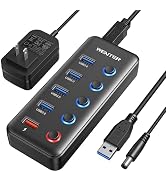 Powered USB Hub 3.0, Wenter 5-Port USB 3.0 Hub (4 Faster Data Transfer Ports+ 1 Smart Charging Po...