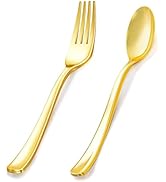 100PCS Gold Plastic Silverware, Heavy Duty Disposable Cutlery Set, 50 Gold Disposable Plastic For...