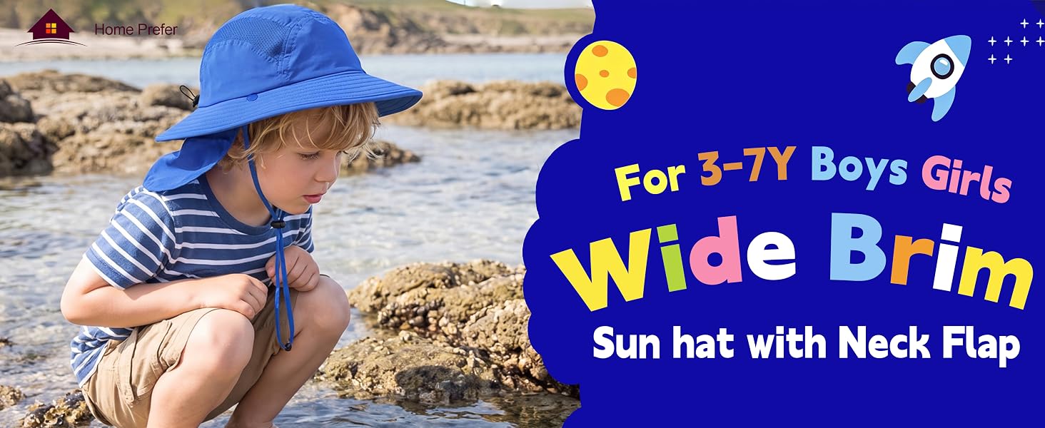 wide brim sun hat with neck flap for boys kids