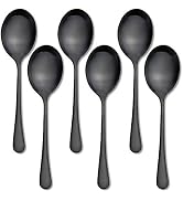 Serving Spoons, Matte Black X-Large Spoons, 6 Pieces 9.8 Inches Serving Tablespoons, AOOSY Stainl...