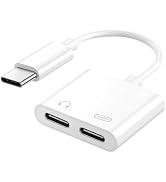 USB C to Dual Type C 2-in-1 Adapter, Type C Audio & PD Fast Charging Splitter Dongle, Simultaneou...