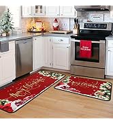 Christmas Kitchen Rugs (2 PCS), Merry Christmas Kitchen Rug, Non Skid Washable Padded Soft Comfor...