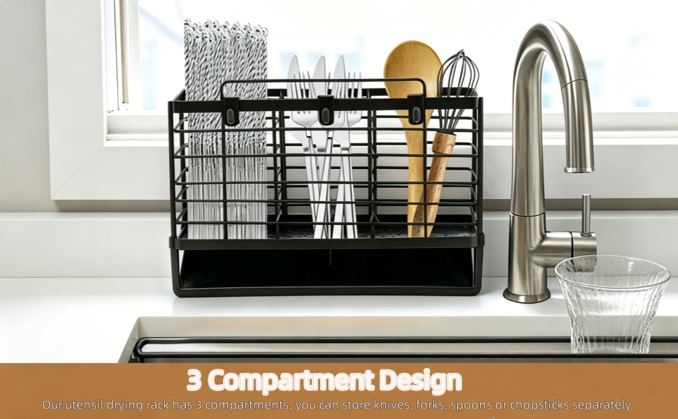 3-Compartment Dish Drying Rack-black