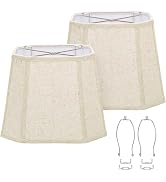 Rectangle Lamp Shades Set of 2, 10.5" x 10"x 13" Medium Cut Corner Beige Lampshades Natural Linen...