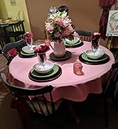 FOLINS&HOME Pink Round Tablecloth 60 Inch Waterproof Heavy Duty Wrinkle Free Polyester Fabric Tab...