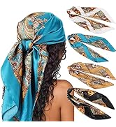 DRESHOW 35'' Large Square Satin Head Scarf - 4PCS Silk Feeling Neck Scarf Hair Sleeping Wraps Flo...
