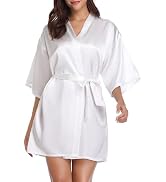 Vlazom Womens Kimono Robes Dressing Gown Satin Bathrobe Nightdress Short Style Bridal Robe