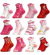 SkiBeaut Baby Toddlers Girls Socks 12 Pairs Non Slip Crew Kids Socks with Grips for Little Girl G...