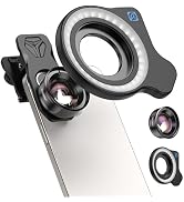 APEXEL HB100 10X HD Macro Lens for iPhone, F1.8 Aperture with 45 Fill Light Modes, Phone Clip for...