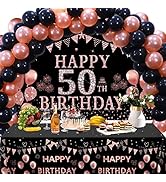 Trgowaul 50th Birthday Decorations for Women, Rose Gold Happy 50 Birthday Banner, 2 Pcs Happy Bir...