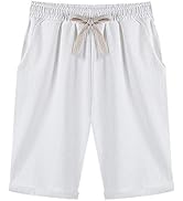 FABEILAI Women's Knee-Length Bermuda Casual Shorts with Elastic Waist Drawstring
