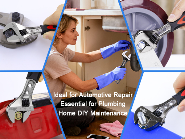 Mechanic using the 8-inch wrench for automotive and plumbing repair tasks.