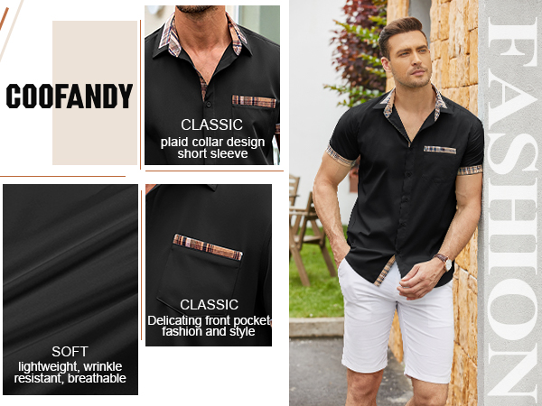 COOFANDY Men's Cotton Beach Shirt Short Sleeve Casual Button Down Shirts