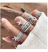 Edary Rhinestone Knuckle Rings Evil Eye Rings Set Silver Stackable Rings Mid Rings Jewelry for Wo...