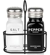 Farmhouse Salt and Pepper Shakers Set with Holder by Brighter Barns - Modern Kitchen Decor and Ac...