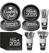 350pcs Class of 2026 Graduation Plates and Napkins Set, Disposable Paper Plate Set Polka Dots Nap...
