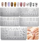 MelodySusie Nail Stamping Plates Set, 5PCS Reusable Stainless Steel Nail Art Plates, Butterfly He...