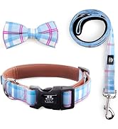 IVY&LANE Dog Collar with Bowtie and Leash Set | Plaid Adjustable Pet Collar | Detachable Bow Tie ...