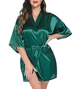 Vlazom Womens Kimono Robes Dressing Gown Satin Bathrobe Nightdress Short Style Bridal Robe
