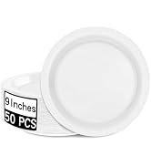 QZYL 50 Pieces of Paper Plates, Round White Party Plates Pack, Disposable 9 Inches Paper Dinner P...