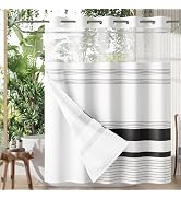 AmazerBath No Hook Shower Curtain and Liner Set, Shower Curtain with Liner and Hooks Built-in Les...