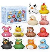 12PCS Rubber Ducks,Toddler Bath Toys,No Hole Bathtub Toys,Baby Pool Toys for 18 Months and Older