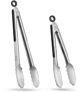 Hotec Stainless Steel Kitchen Tongs Set of 2 - 9" and 12", Locking Metal Food Tongs Non-Slip Grip