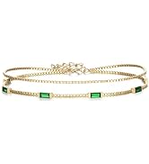 BriLove Dainty Elegant 925 Sterling Silver Cubic Zirconia 2 Layer Birthstone Bracelets for Women,...