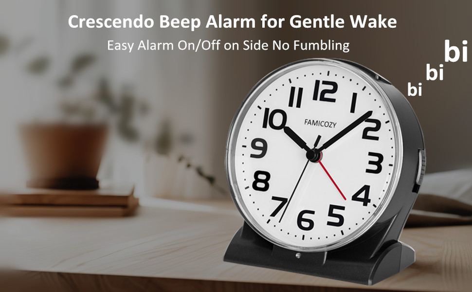 black alarm clock with ascending sound