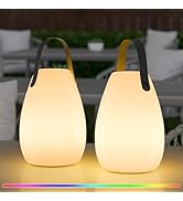 uuffoo 2 Pack Portable Outdoor Table Lamp, Dimmable Cordless Lamp with Remote and 7 RGB Colors IP...