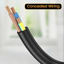 Text reads 'Concealed Wiring'. Series of images showing black cable management system or wire cover being installed along a wall.