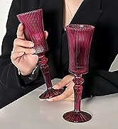 2 Pcs Ribbed Coupe Red Glasses, 19.5 oz Vintage Cocktail Coupe Glasses Set, Unique Martini Glass,...