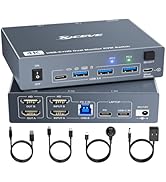 KVM Switch 2 Monitors for 1 Laptop and 1 Desktop 4K@60Hz, USB C HDMI Dual Monitor KVM Switch,Dock...