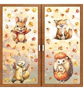 Fall Leaves Window Clings, 63Pcs Autumn Animals Window Decals Stickers Hedgehog Squirrel Fox Rabb...