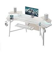 EUREKA ERGONOMIC 72" Computer Desk W Keyboard Tray, Wing-Shaped Music Studio Desk, Large Gaming D...