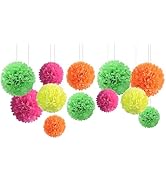 NICROLANDEE Blacklight Party Decorations - 12 PCS Fluorescent Neon Tissue Paper Pom Poms for Birt...