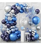 Jobkoo Blue and Silver Balloon Arch Kit, Navy Blue Dark Blue Silver Balloon Garland with Metallic...