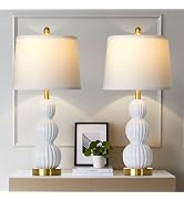 luxeflow 28" White Ceramic Table Lamps Set of 2, Modern Bedside Lamps for Night Stands, Triple Go...