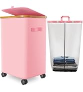 Laundry Hamper with Wheels,20 Gal (75L) Laundry Basket with lid Rolling Clothes Hamper Foldable D...