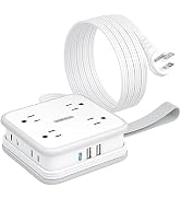 NTONPOWER 6 Feet Extension Cord with 8 Widely Outlets, Flat Plug Power Strip USB C, 3 Side USB Ou...