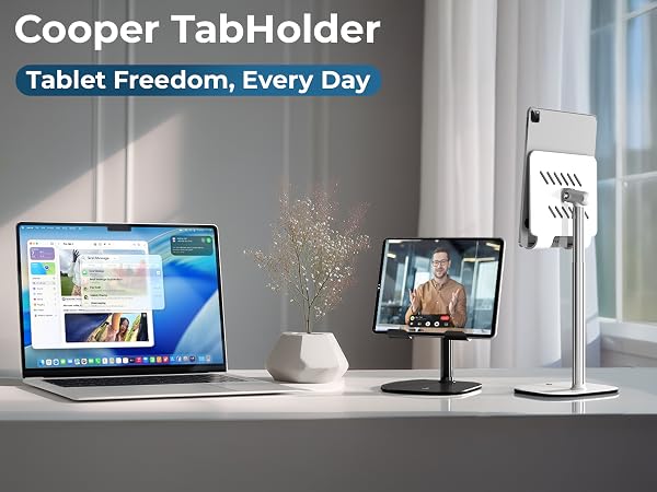 Adjustable iPad stand and tablet holder for desk, stable and height adjustable tablet stand