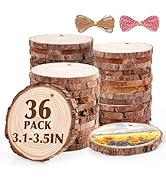 36 Pack Nature Wood Slices for Crafts,3.1-3.5In Unfinished Natural Wood Rounds.Wood Circles Predr...