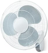 Proaira WF16RW Tilt Adjustable 3-Speed Oscillating Wall-Mount Fan with Remote and Timer, White, 16