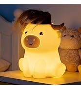 Amaredom Highland Cow Night Light, Cute Silicone Cow Lamp, Dimmable Rechargeable LED Bedside Lamp...