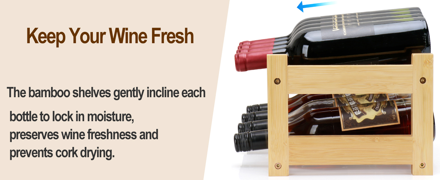 Bamboo Wine Rack, 2-Tier Wine Racks Countertop Cabinet Wine Holder