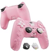 PlayVital for PS5 Controller Cover Skin - Cherry Blossoms Kitten Anti-slip Grip Skin with Thumb G...