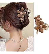 Flower Hair Claw Clips Brown Flower Hair Clips Strong Hold Large Jaw Clips for Thick or Thin Hair...