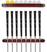 HighlyJoy Wall-Mounted Golf Club Holder with Golf Ball Display Holder, 8 Clips Wooden Club Rack f...