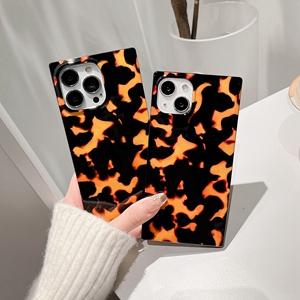 square flame print phone case
